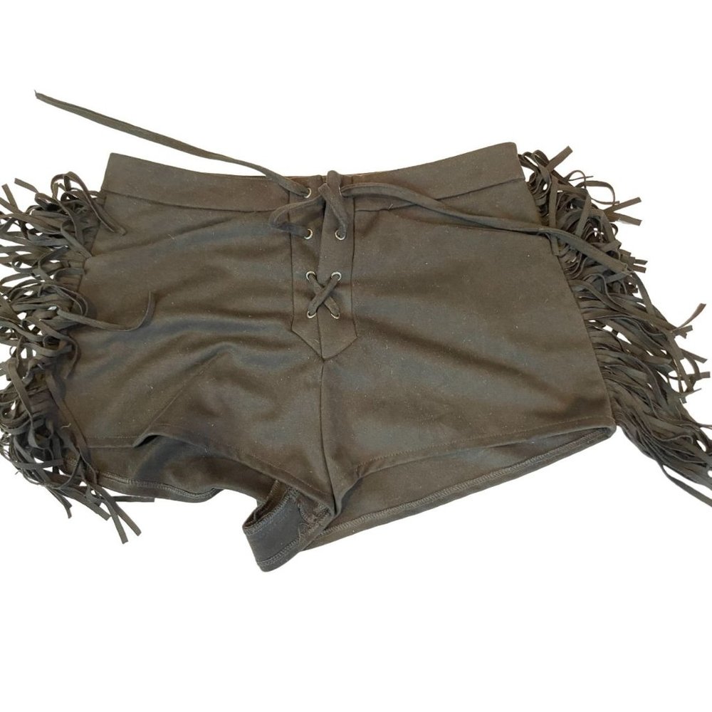 Zara Womens Fringe Shorts Mid Rise Front Lace Up Lightweight Black Size X Small
